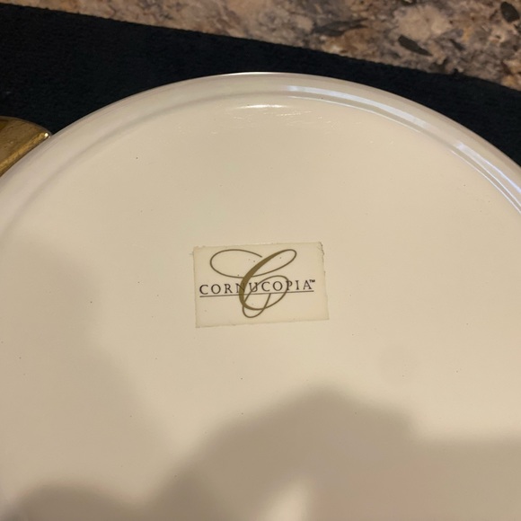 Vintage Cornucopia Enamelware.  8”pot.  Brass knobs and handles - Picture 4 of 6